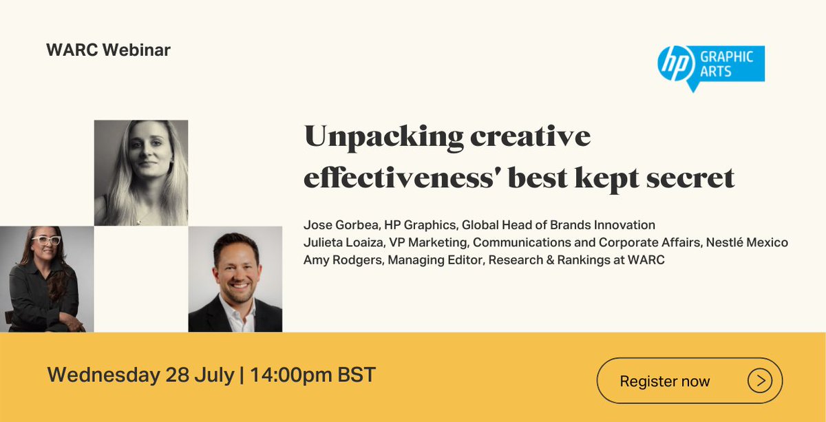 Don't miss our #webinar in partnership with <a href="/HPGraphicArts/">HP Graphic Arts</a> as we discuss the role of #digital #packaging as a driver of growth with experts from <a href="/Nestle/">Nestlé</a> and HP Graphics. 

Hosted by <a href="/A_Rodgers/">Amy Rodgers</a>

Watch live on 28 July or receive a recording - 
content.ascential.com/WARC_Talks_Unp… 

#WARCTalks