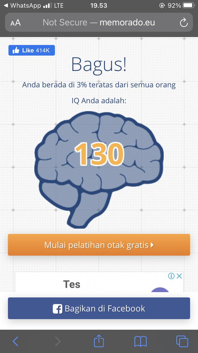 Ahh. 
Dulu waktu SD 135. 
Tapi smua guru bilang “masa tes IQ aja nyontek” 🙂
Ga kok ga dendam ngga💛