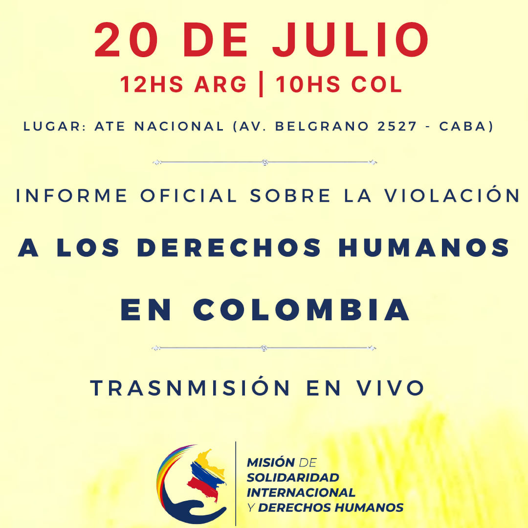 #HOY presentamos el Informe Oficial Sobre la Violación a los Derechos Humanos en #Colombia, donde estuve participando a partir de la Misión de Solidaridad Internacional y Derechos Humanos. 👉12hs ARG | 10 hs COL. 👉Informe: bit.ly/3z5G6sc