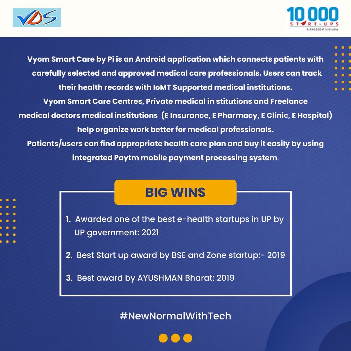 nasscomstartups's tweet image. Startups are rocking the #NewNormalWithTech 
Kudos to Vyom for recently launching an integrated approach towards COVID and creating a new era of Digital health with #Piplatform, #AI, #IoT, #BigData #Analytics, #SmartYoga, #Integratedhealthservice.
#startup #idea #innovation