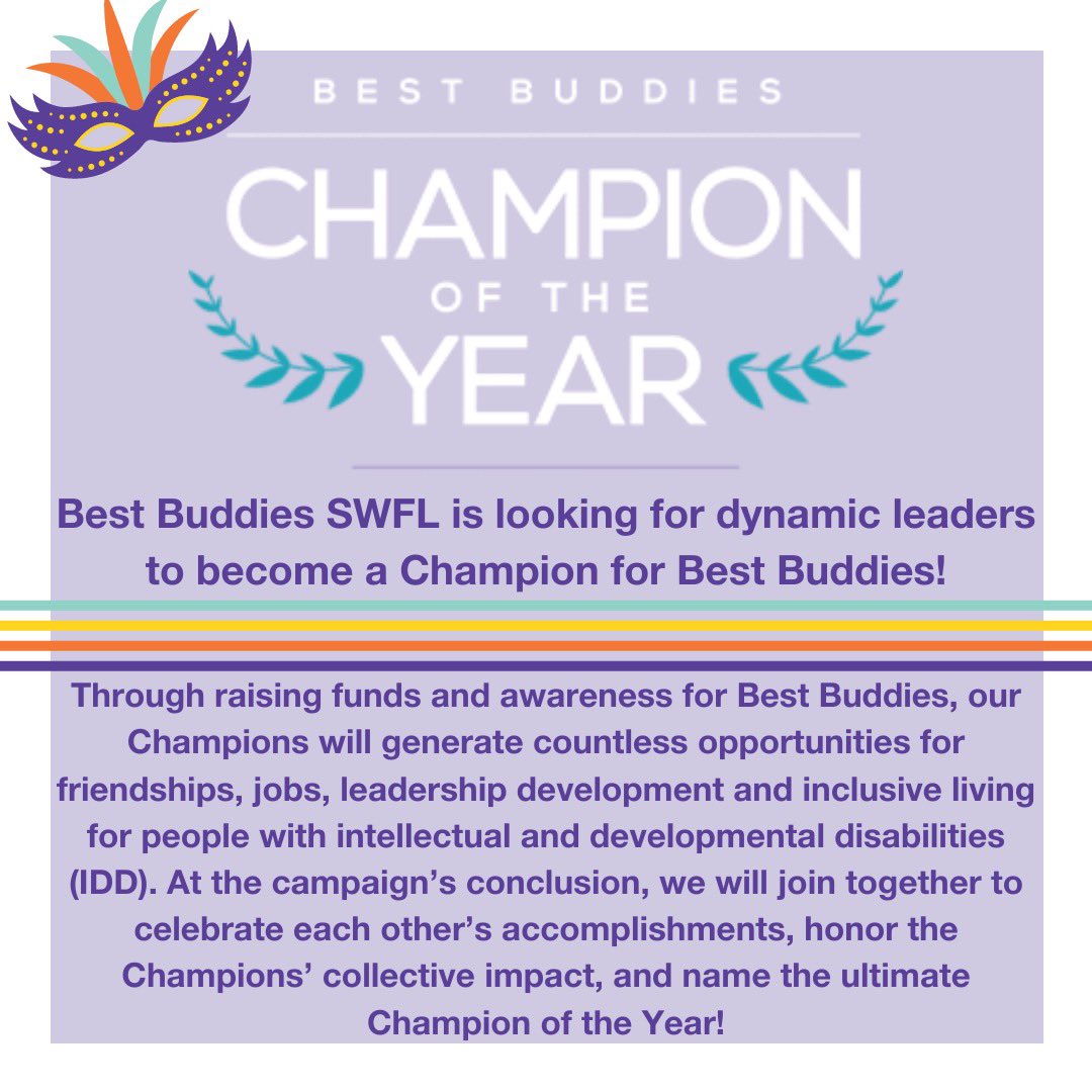 Best Buddies Florida (@bestbuddiesfl) on Twitter photo Best Buddies SWFL is looking for dynamic leaders to become a Champion for Best Buddies! To nominate a Champion email melaniemusick@bestbuddies.org or follow this link - bestbuddieschampion.org/southwestflori… Best Buddies SWFL is looking for dynamic leaders to become a Champion for Best Buddies! To nominate a Champion email melaniemusick@bestbuddies.org or follow this link - bestbuddieschampion.org/southwestflori…