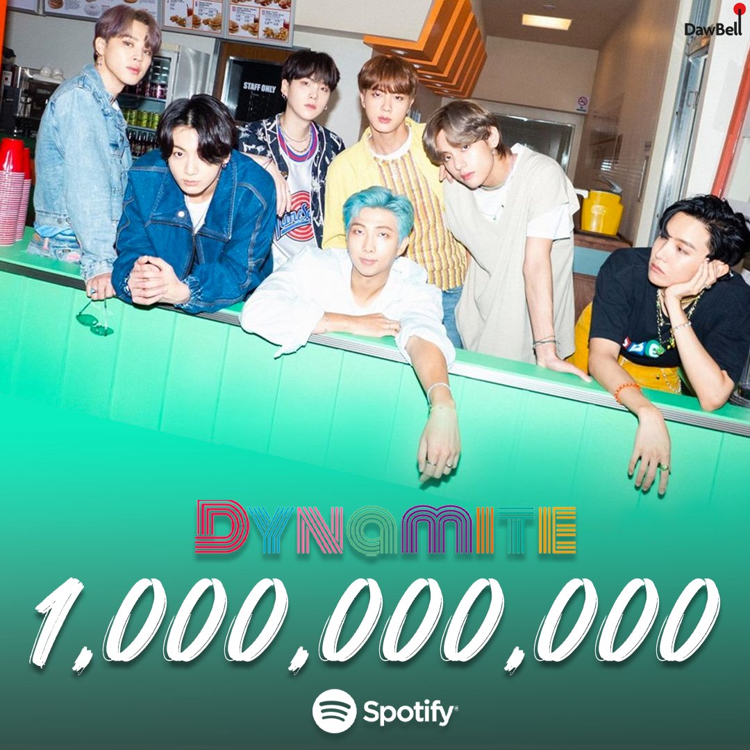 DawBell's tweet photo. "Dynamite" has surpassed 1 Billion streams on Spotify! 

↳ This is the first #BTS  song to reach this milestone and also the first by a Korean act 🙌 A huge congratulations to @BTS_twt on this achievement!

#Dynamite1BonSpotify 💥 https://t.co/wmjthjVRHl