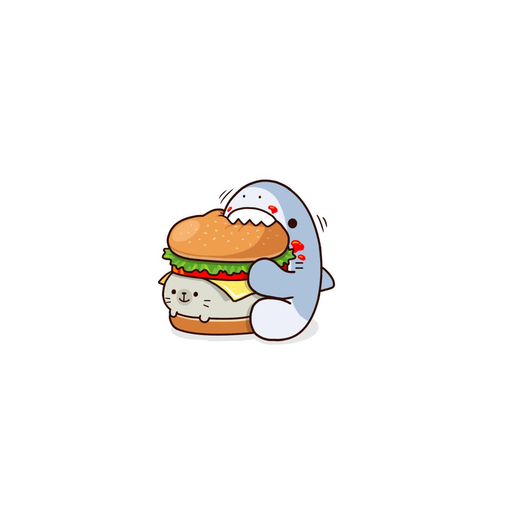 ハンバーガーを食べるサメ サメーズ アリムラモハのイラスト ハンバーガーを食べるサメ サメーズ アリムラモハのイラスト