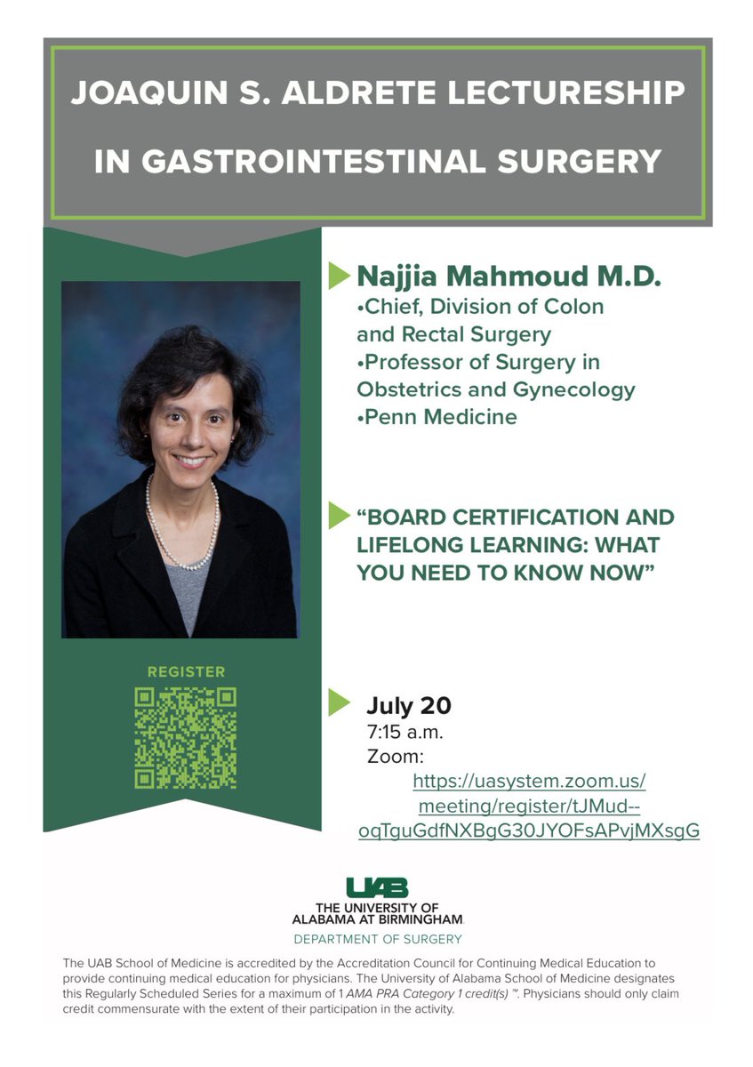 DChu80's tweet photo. Honored to have @pennsurgery Professor, Division Chief and previous #ABCRS President @NajjiaMahmoud as our @UABSurgery @UABGISurgery Aldrete Visiting Professor - sharing important insights on @AmBdSurg @ASCRS_1 board certification and future challenges https://t.co/vjGZOpHpsG