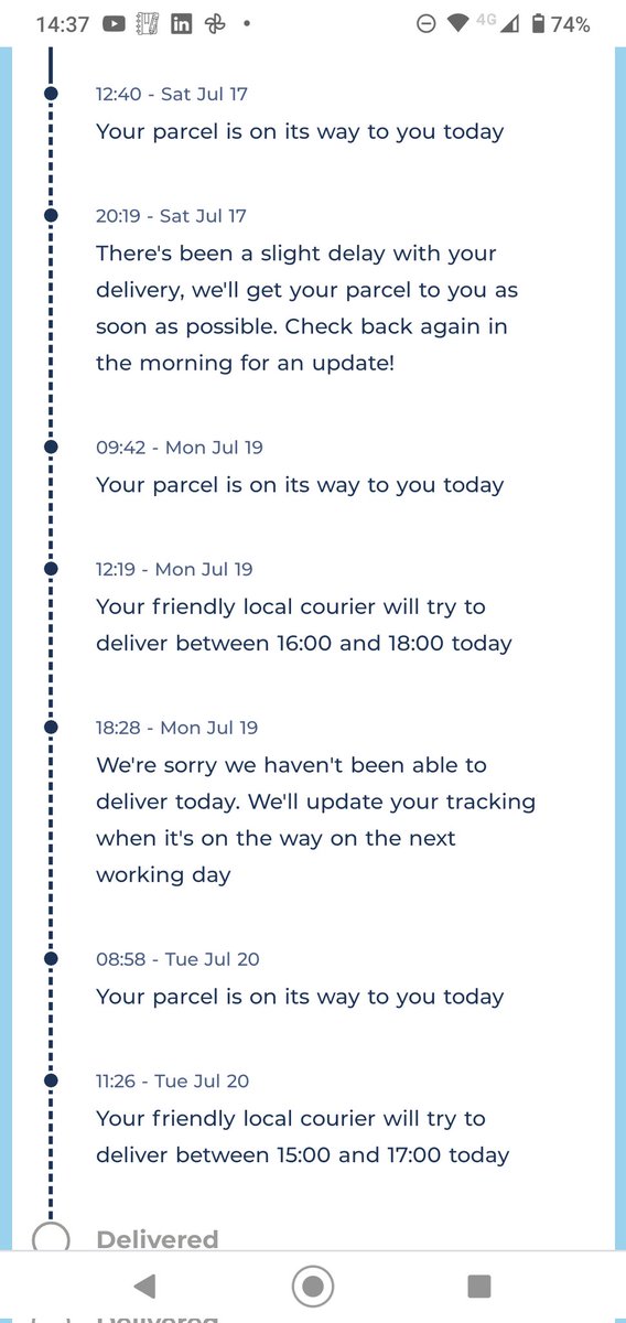 EC1ecoem's tweet photo. @Hermesparcels Will may parcel come today. Waiting in all day Saturday, hottest day of the year... It Tue! Why can't I speak with a real person? https://t.co/DetYKPlLpS
