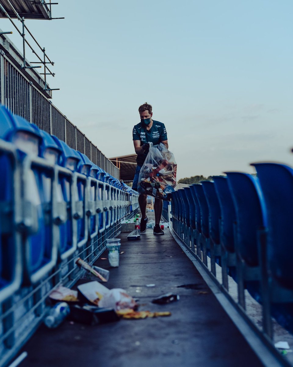 MadOMarketing's tweet image. Sebastian Vettel, the four-time F1 champion, was spotted picking up litter after the British GP on Sunday night.

Vettel is a huge advocate for sustainability. He stayed back after the race to help organisers clean up the venue and ensure that the litter collected is recycled.