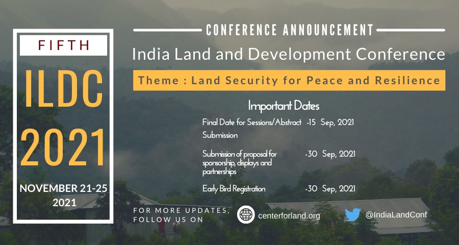IndiaLandConf's tweet photo. The Organising Committee of @IndiaLandConf is excited to announce the 5th #ILDC2021 to be held on Nov 21-25, 2021 – in Hybrid Mode – Both Online-Offline Options
Save the Dates https://t.co/s7zz2tEQUn