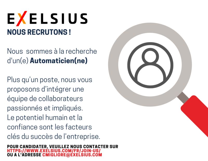 Afelim (@afelim_assoc) on Twitter photo 📌 Un adhérent recrute :
▫️EXELSIUS▫️
Nous recrutons un.e Automaticien.ne pour intégrer notre équipe, au sein de nôtre pôle technologique.
Pour postuler, veuillez nous contacter sur: lnkd.in/dmAwrYJ
Ou à l'adresse : cmigliore@exelsius.com 📌 Un adhérent recrute :
▫️EXELSIUS▫️
Nous recrutons un.e Automaticien.ne pour intégrer notre équipe, au sein de nôtre pôle technologique.
Pour postuler, veuillez nous contacter sur: lnkd.in/dmAwrYJ
Ou à l'adresse : cmigliore@exelsius.com