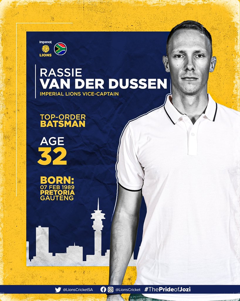🦁 Introducing our squad for the 2021/22 campaign. 

Imperial Lions vice-captain Rassie van der Dussen made his debut for the franchise in the 2014/15 season. 

#ThePrideOfJozi #LionsCricket