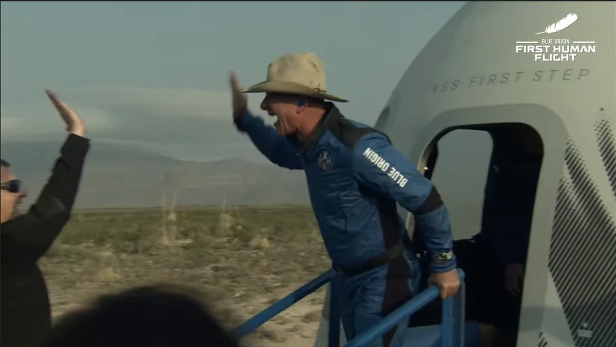 Dr. Sarah Jane Pell (@aquabatics) on Twitter photo Now that's a feather in your cap. Milestone after milestone met safely and directly, and the emotional component of the #NSFirstHumanFlight I was high-fiving you too <a href="/blueorigin/">Blue Origin</a> Can't wait to fly Team Blue! Congratulations <a href="/JeffBezos/">Jeff Bezos</a> Mark, Wally and Oliver. Now that's a feather in your cap. Milestone after milestone met safely and directly, and the emotional component of the #NSFirstHumanFlight I was high-fiving you too <a href="/blueorigin/">Blue Origin</a> Can't wait to fly Team Blue! Congratulations <a href="/JeffBezos/">Jeff Bezos</a> Mark, Wally and Oliver.