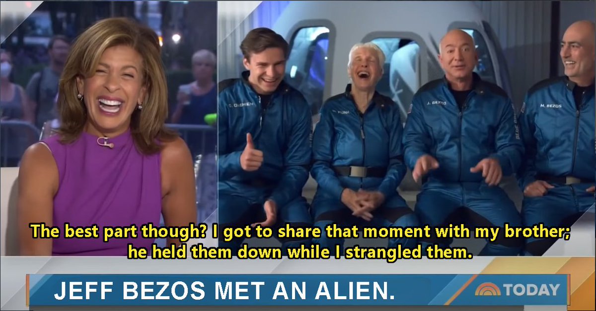 DeanDobbs's tweet photo. Sounds like Jeff Bezos had a wonderful time in space. Congrats, man! https://t.co/nC4kpvIDIN