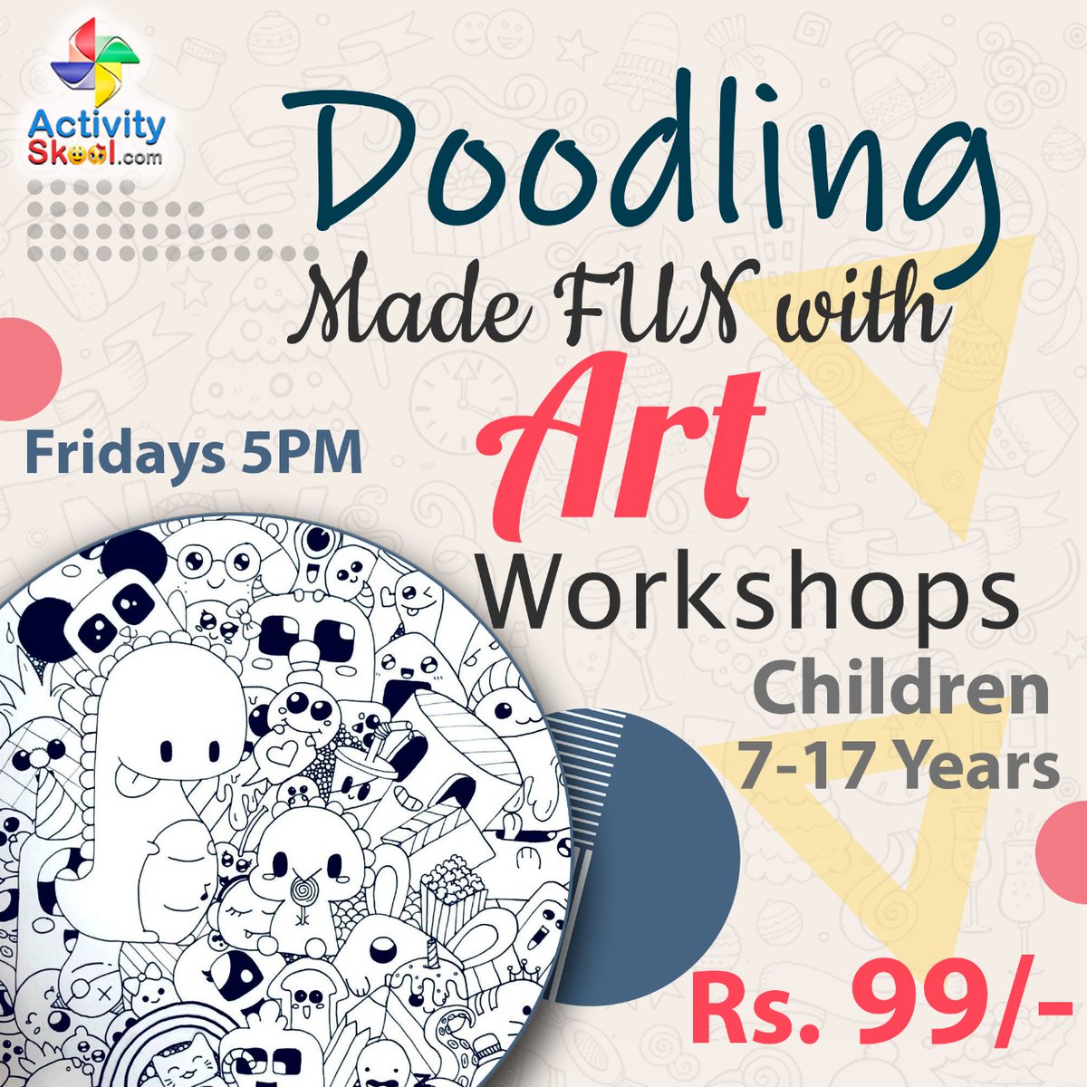 #Doodling workshop for #children this Friday at 5PM. Message us to join today at ₹99. LIVE #Art class for kids (7-17 years) with expert guidance through workshops at #ActivitySkool  
.
.
#onlineartclass #onlineartclasses #onlineartworkshop #artforkids #kidsdoodling