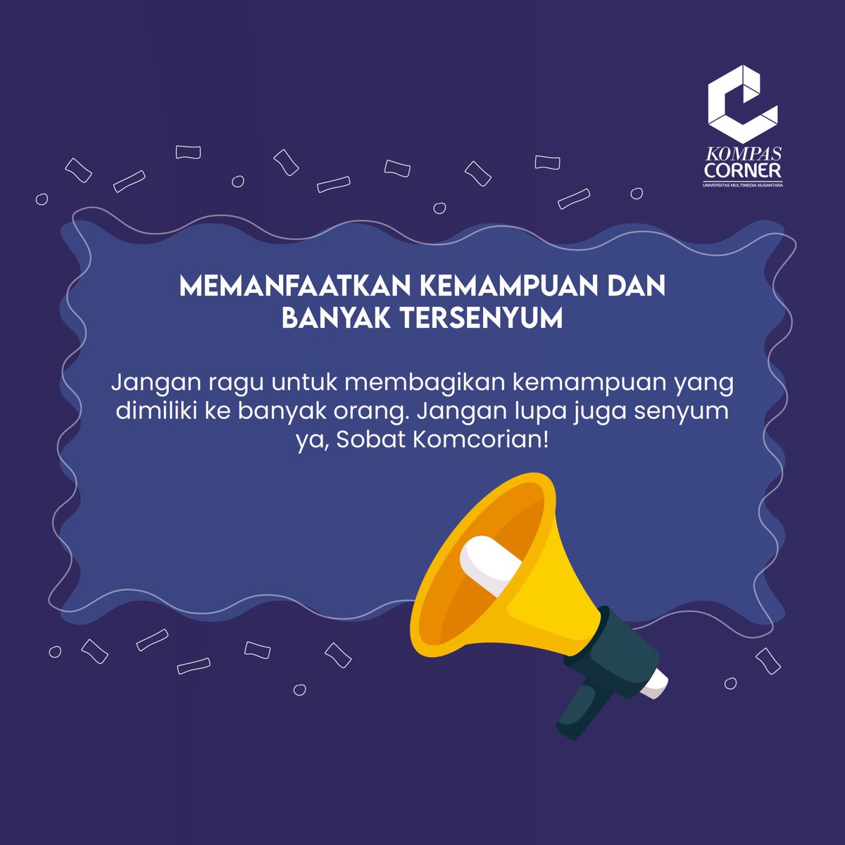 kompascorner's tweet photo. Pasti Sobat Komcorian penasaran ‘kan dengan rahasia sukses orang-orang yang optimis? Yuk, langsung simak rahasianya dengan cermat! Sobat Komcorian sudah melakukannya belum, nih?
#KompasCorner
#KompasCornerUMN
#KCUMN
#PositiveVibes https://t.co/Kf3HYVPtFX