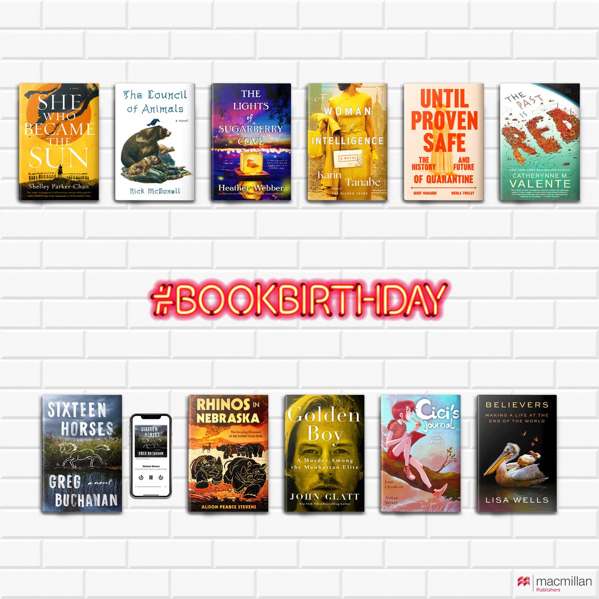 Happy #bookbirthday, @shelleypchan, Nick McDonell, @BooksbyHeather, @karintanabe, @geoffmanaugh + @nicolatwilley, @catvalente, @gregbuchanan, @AlisonPStevens + @matty_huynh, @Hove99, Joris Chamblain + Aurélie Neyret, & Lisa Wells!! 📕🎂🎉 #MacmillanPublishers #books