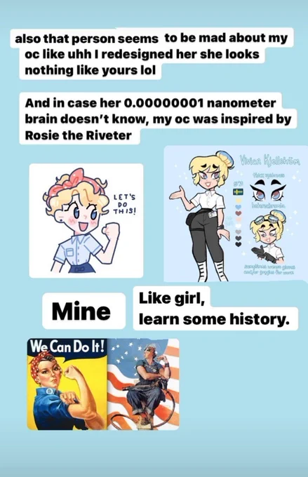 They took down all art of the old appearance of their OC which was basically Vivian but traced and now are using the redesign to show how "Chippy is exaggerating". She literally wants this kid out of her life holy shit. Is this all because they're jealous or something idu 