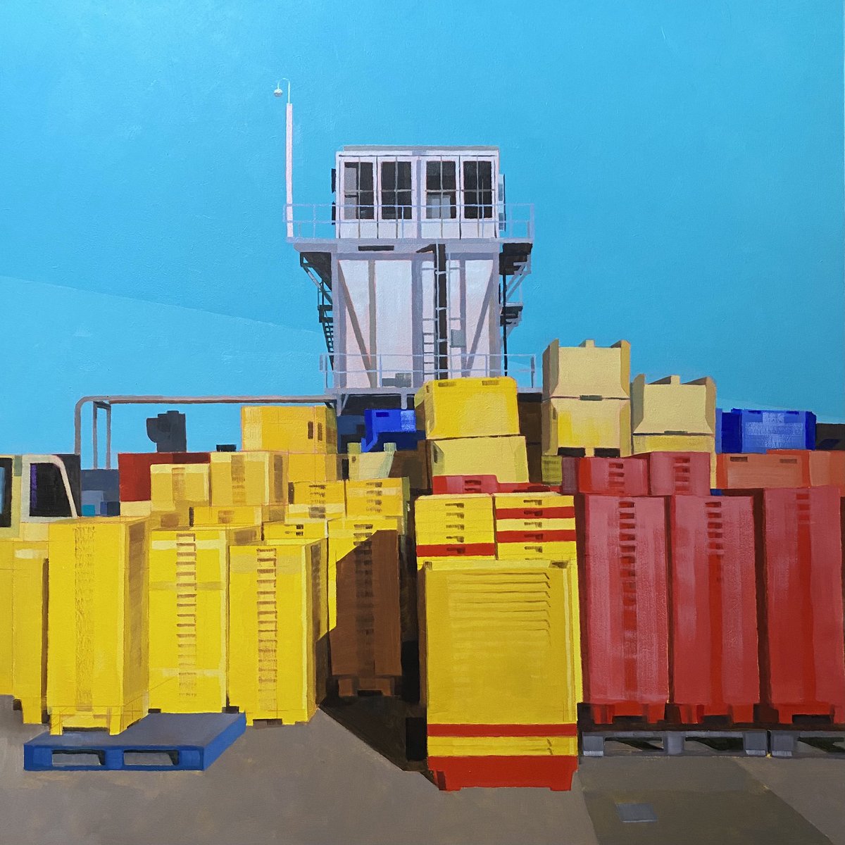 Fresh off the easel.. ‘The Ice Tower, Newlyn’, oils on panel 45cmsq. 

Not being shy of the colours on this one - it was a case of ‘go big of go home’ really. 

#newlynharbour #cornishart #oilpainting #industrialart #colourful