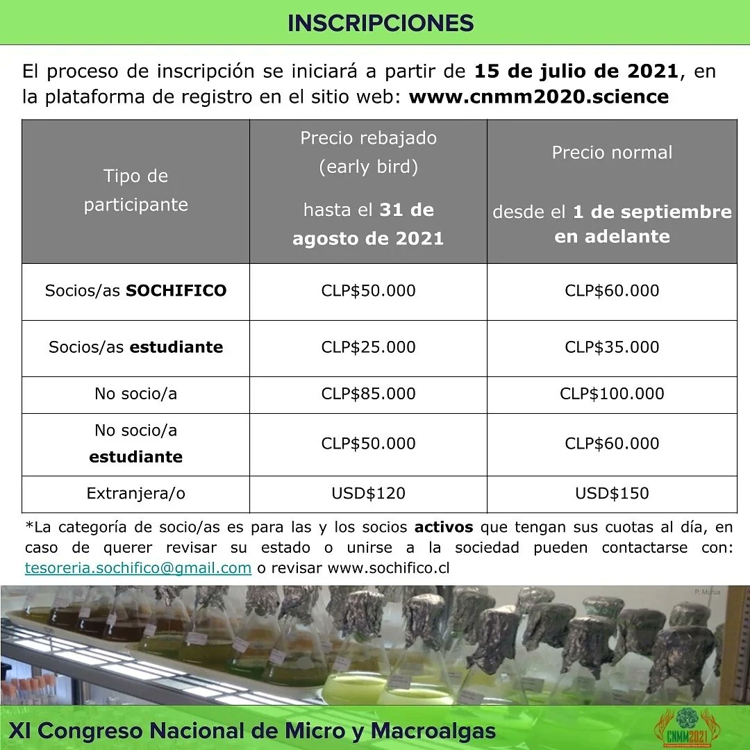 sochifico's tweet photo. ⚠️Alerta de congreso! 
Confirmamos fecha para @cnmm2020 
Revisa toda la información en el sitio oficial 👇🏼 https://t.co/XCZGodvsMz
#ficologia #phycology #algae #congreso #cnmm2021 https://t.co/2PpdqEeZKh