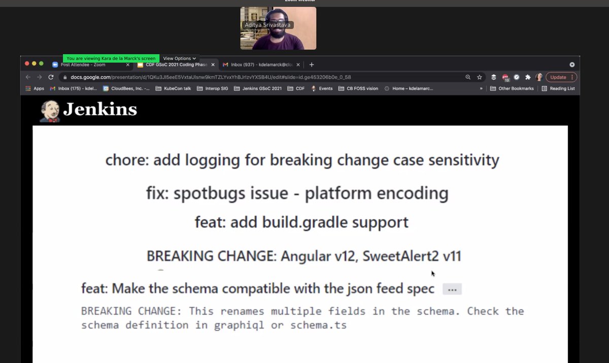 Currently watching <a href="/adi10hero/">Aditya Srivastava</a> sharing his contribution to the <a href="/jenkinsci/">Jenkins</a> conventional plugin #gsoc well done