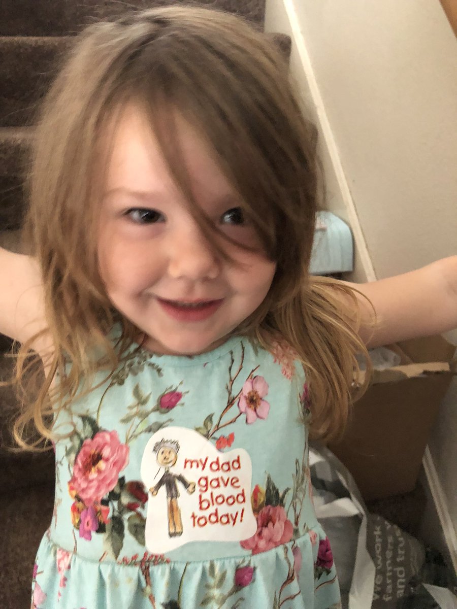 411Vishnu's tweet photo. @NHSBT Donated blood today and on hearing that my plans for the rest of the day were looking after my daughter because she’d come home early from the childminder very upset I was presented with this sticker. Safe to say she’s a lot happier now! Thanks for everything you do @NHSuk https://t.co/loEW6Tt7MX