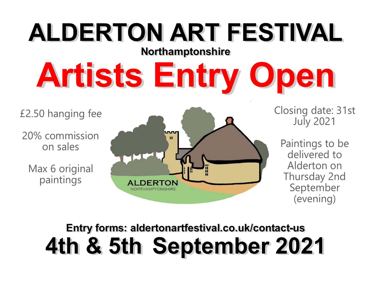 We are really excited to announce that our 45th Alderton Art Festival will be held as usual (4th and 5th September NN12 7LN).  Entries are now open for artists - see aldertonart.co.uk/contact-us
