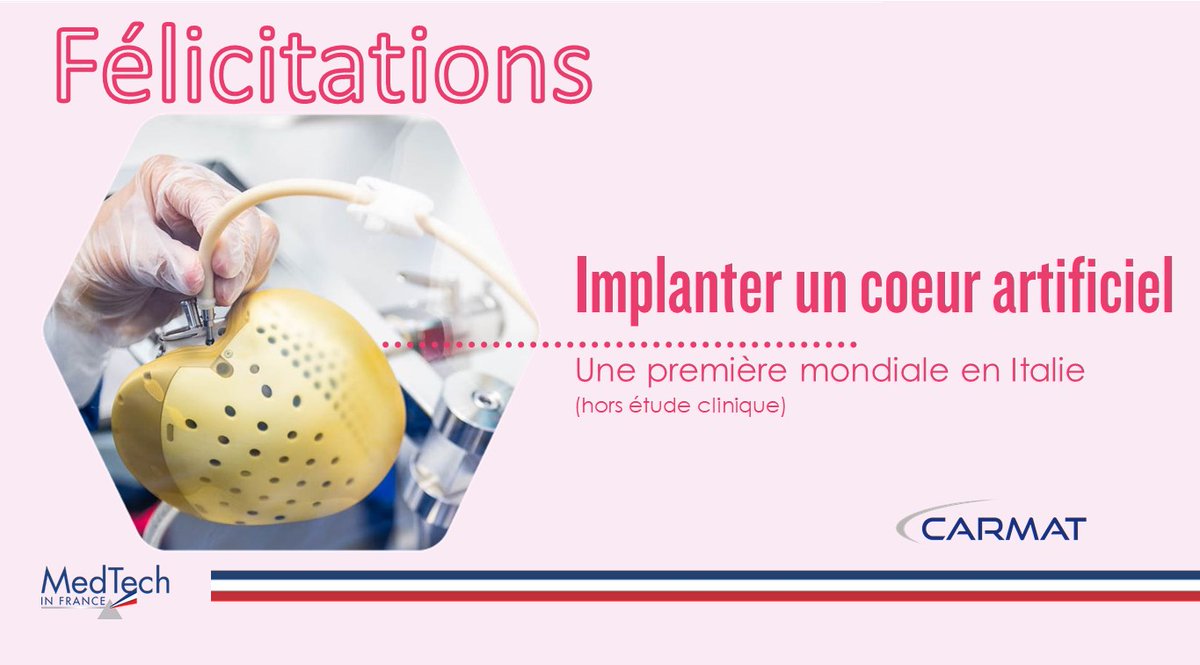 medtechinfrance's tweet photo. #MedTechStory Félicitations à l'équipe de @CARMATcoeur dont le coeur artificiel a pour la première fois bénéficié à un patient (hors d'une étude clinique) ! 

Pour en savoir plus : https://t.co/GEy4y0U4Ok

#FrenchMedTech #DispositifMedical #Innovation https://t.co/CA0h09O2jN