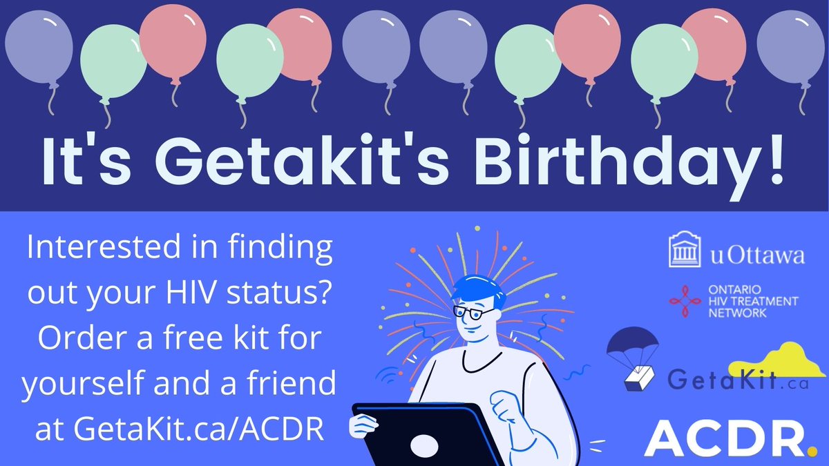 MSMDurham's tweet photo. Happy Birthday Getakit! You can now order an HIV self-testing kit to your home for yourself and a friend. Know your status within minutes! For more information and to order a kit, visit https://t.co/9lcDzw8Er1 #HIVAwareness #UOttawa #DurhamCollege #OntarioTechU https://t.co/yEJFHCf0Ze