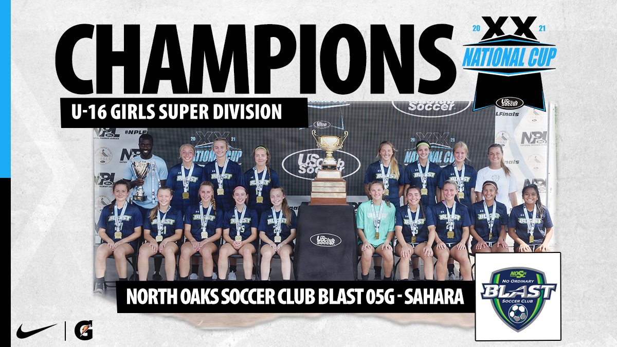 <a href="/DKSC_official/">D'Feeters Kicks Soccer Club</a> <a href="/AztecSoccerMA/">Aztec Soccer - Youth</a> <a href="/GFRsoccer/">Great Falls-Reston Soccer Club</a> <a href="/BaysideFC_RI/">Bayside FC</a> <a href="/PSC_Soccer/">P$C</a> 🏆 U-16 Girls #NationalCupXX Super Division Champions, <a href="/NorthOaksSoccer/">No Ordinary Soccer Club</a>!