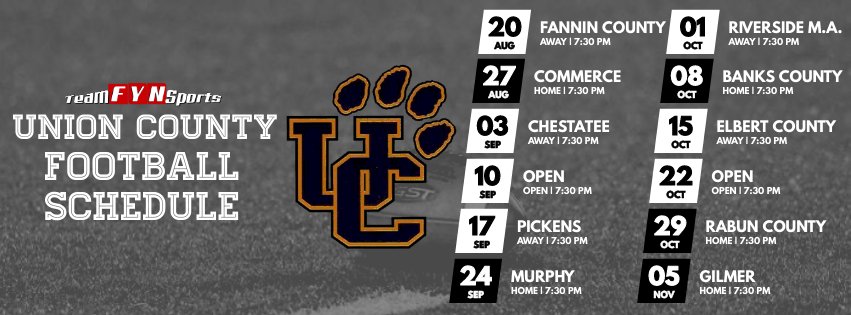 The <a href="/unioncofootball/">UC Football</a> Panthers kick off their season with a grudge match against Fannin on August 20th. We know <a href="/michaelperry019/">Michael Perry</a> will have <a href="/LoganHelcher/">Logan Helcher</a> and the boys ready to go and can't wait to watch this year!