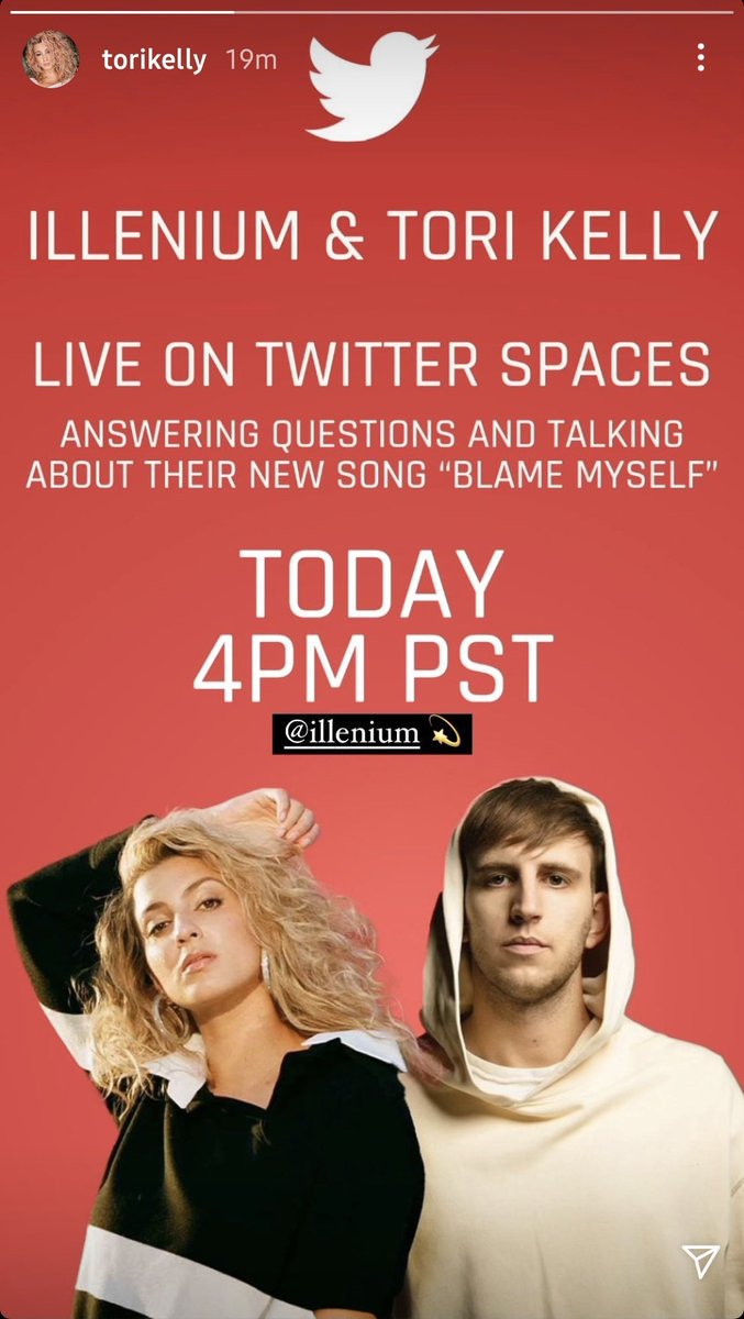 Illenium & Tori Kelly live on twitter spaces. From Tori's insta story #BlameMyself https://t.co/XLiIQ07vlg