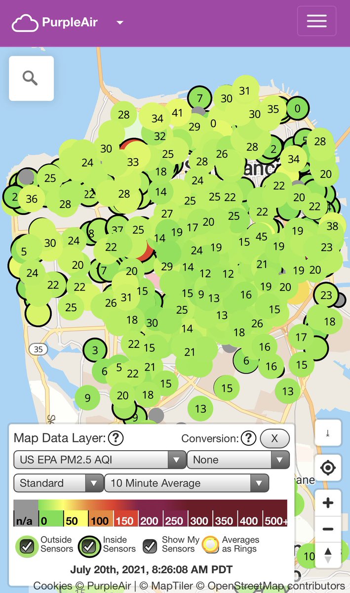 The dense network of Purple Air sensors in San Francisco.