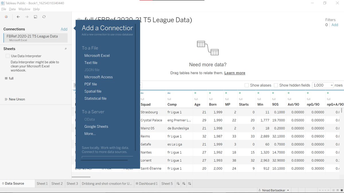 On your data source screen, click on 'Add' and then select whichever format your second file is in. Mine is in Microsoft Excel format, so that's what I'll go with.