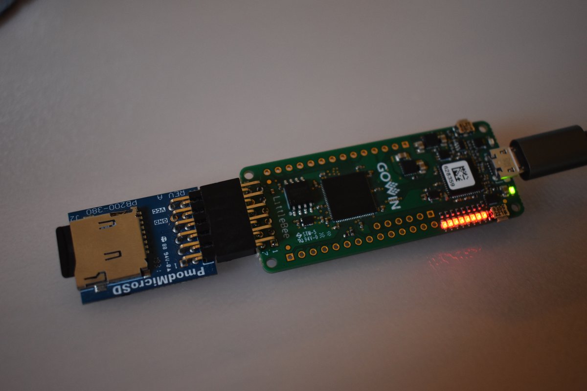 enjoy_digital's tweet image. The minimal LiteX port of MicroPython is now available at github.com/litex-hub/micr… and can run on almost all boards supported by LiteX-Boards, want to try it? 

Here running on a @GOWIN_SEMI GW1NR9 with VexRiscv RV32IM + LiteDRAM (8MB embedded SDRAM) + boot from SPI SDCard.