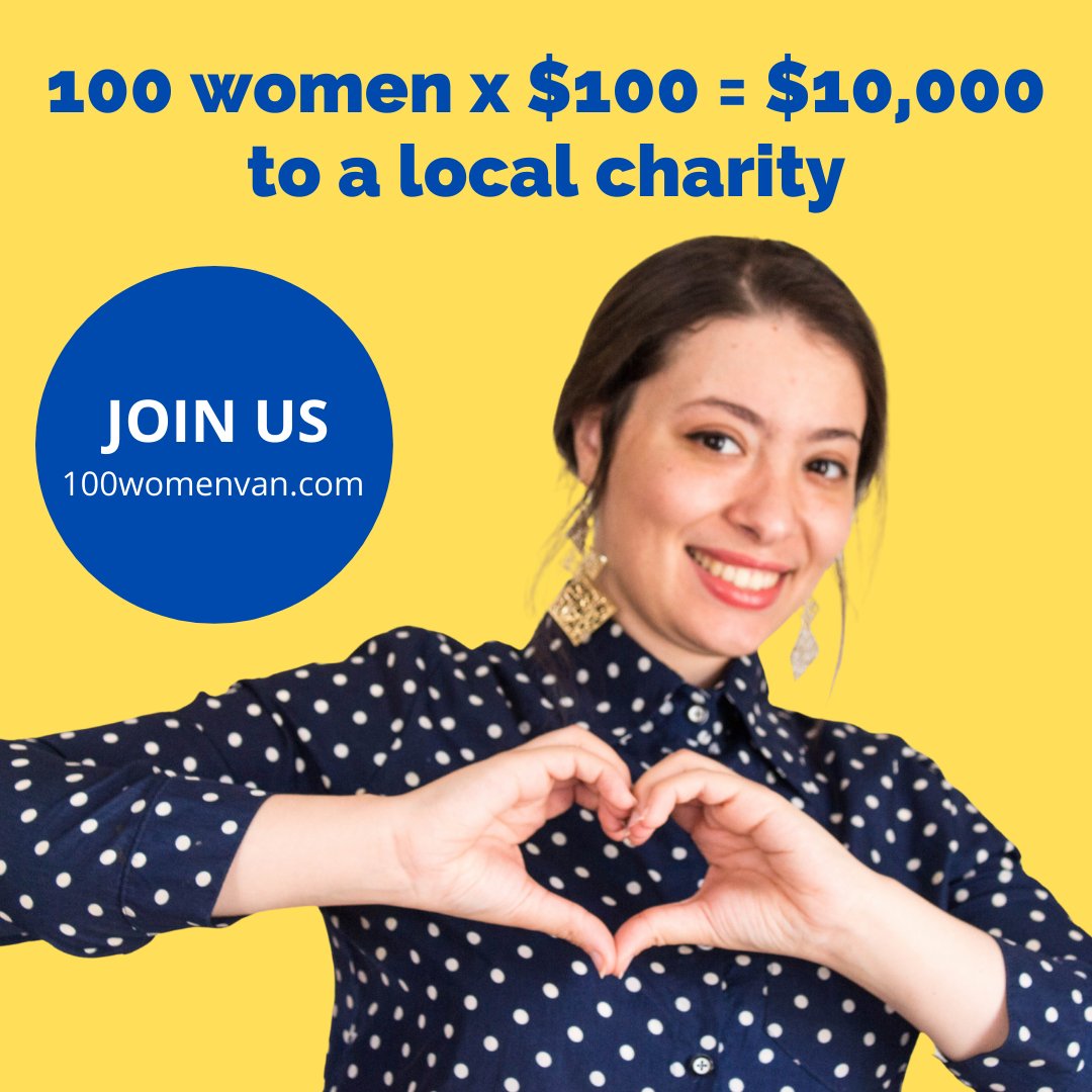 Women have the power to make a big impact in the community! 

We are a group of 100 Women who give $100/meeting which means $10,000 to a local charity in #Vancouver 

Visit 100womenvan.com