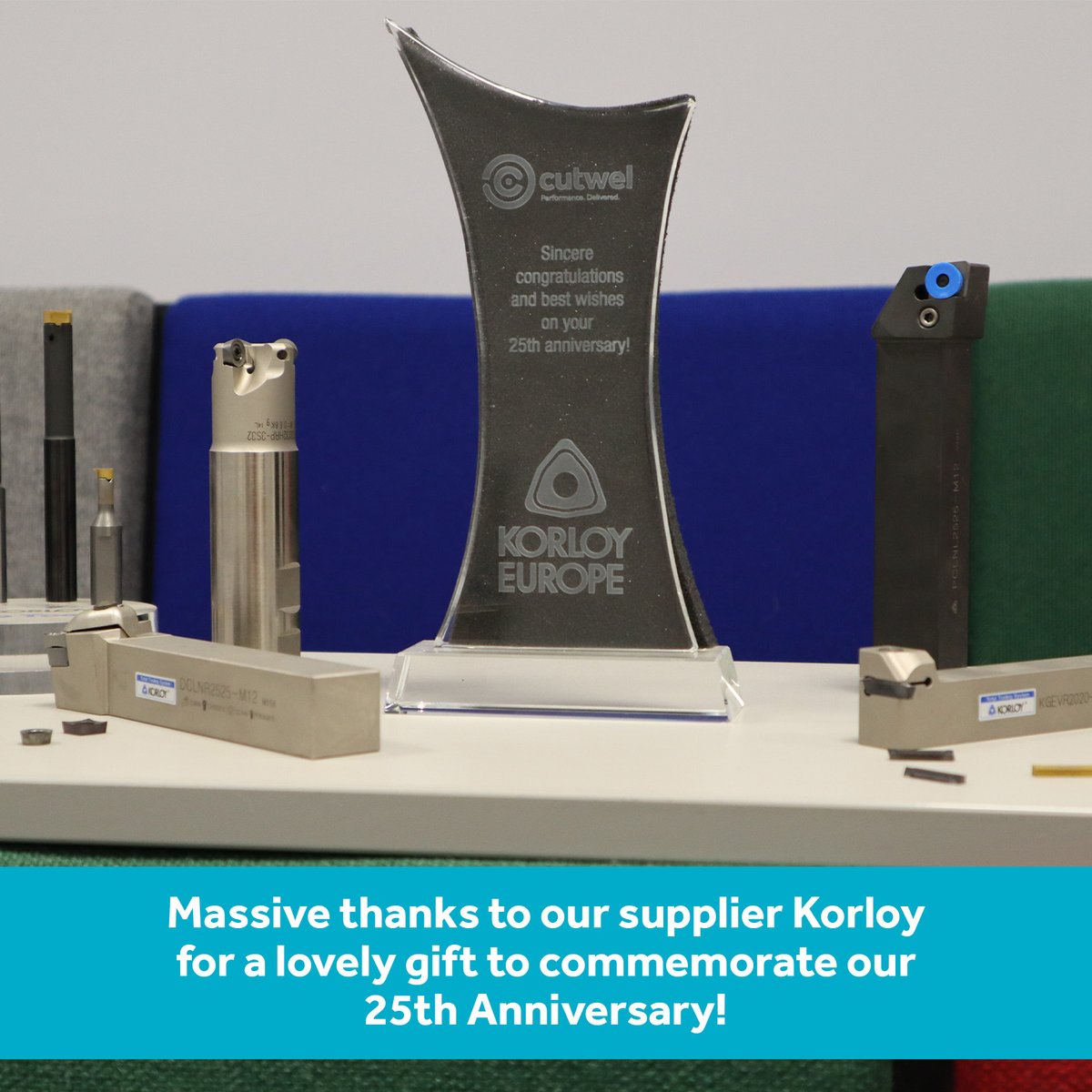Cutwel's tweet image. Massive thanks to one of our biggest suppliers Korloy for a lovely present to commemorate our 25th anniversary!

The gift managed to find its way across all the departments and, as you can see, it was very well recieved...

#PerformanceDelivered