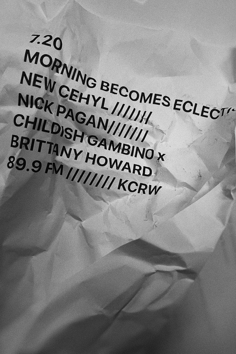 anthonyvaladez's tweet photo. Gems from

💥 @donaldglover x @blkfootwhtfoot 
💥 @cehryl
💥 @niluferyanya
💥 @sundurmusic 
💥 @rudydeandamusic 
💥 @Twinshadow 
💥 @nickthepagan 

89.9 fm • @kcrw • @mbeKCRW 
w/ yours truly + @NovenaCarmel. 🚀
9am-Noon. Let’s hang! ☕️ https://t.co/dwNye35DjR