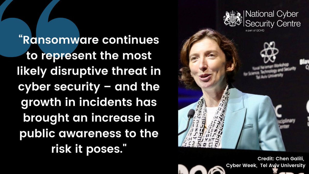 NCSC's tweet image. Speaking at the #CyberWeek2021 conference in Tel Aviv, @Lindy_Cameron today spoke about the threat of ransomware around the world

ncsc.gov.uk/speech/lindy-c…