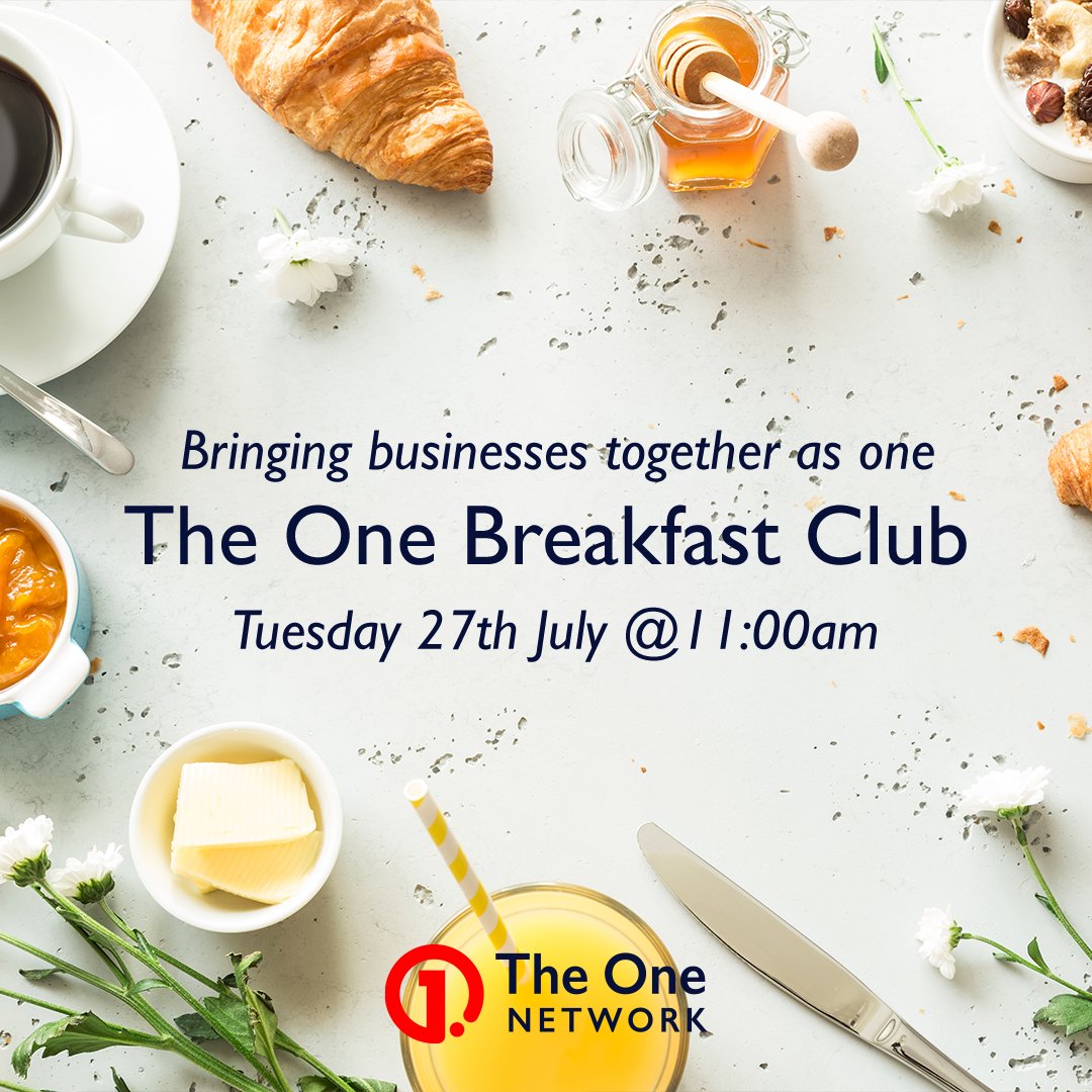 theone_network's tweet photo. On Tuesday the 27th July at 11:00am ‘The One Breakfast Club’ returns!☕️

Exclusive to the ONE Facebook Group - An Opportunity to meet other members of the ONE group, build business, create significant collaborations and increase visibility amongst your target markets!
#networking https://t.co/rgwLCCZTl4