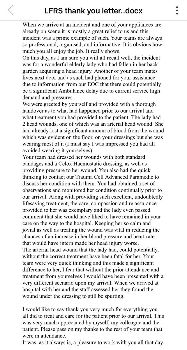 Worth a read! Received from a paramedic and epitomises the outstanding work of one of our frontline fire crew (you know who you are!) - there’s so much more we can do to assist @NWAmbulance and, more importantly, the public when they need us most 🚒👍#TeamLFRS