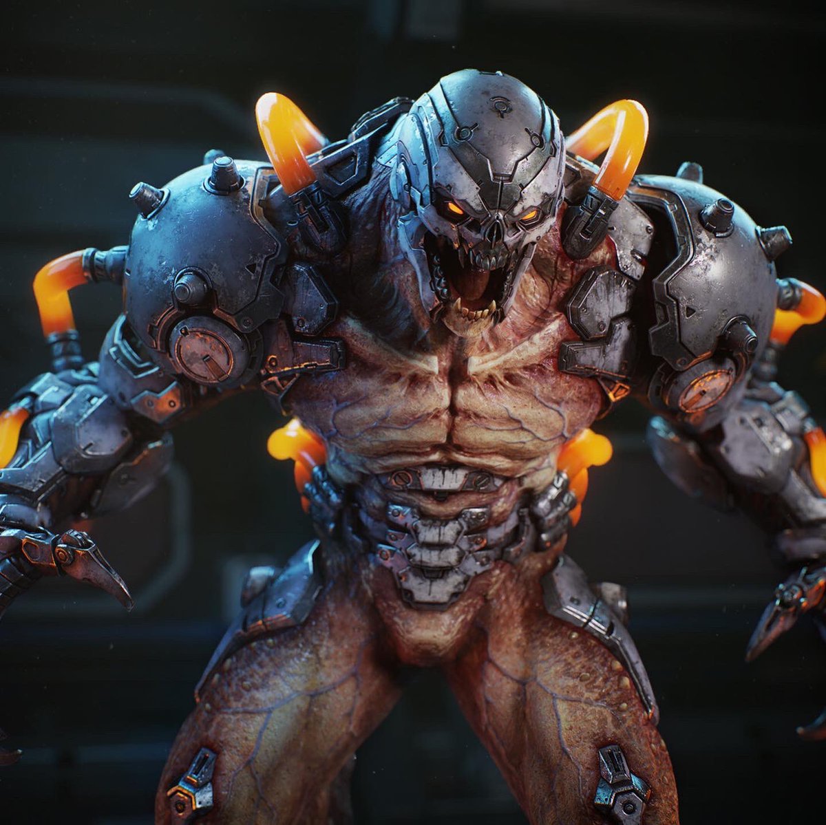 _Jason_Martin's tweet photo. Mr Dreadknight! A few renders of this guy. Concept by Jon Lane.  Modeling/texturing myself. #doom #doometernal #creature #demon #hell #mars #metal https://t.co/u8sByXUE17