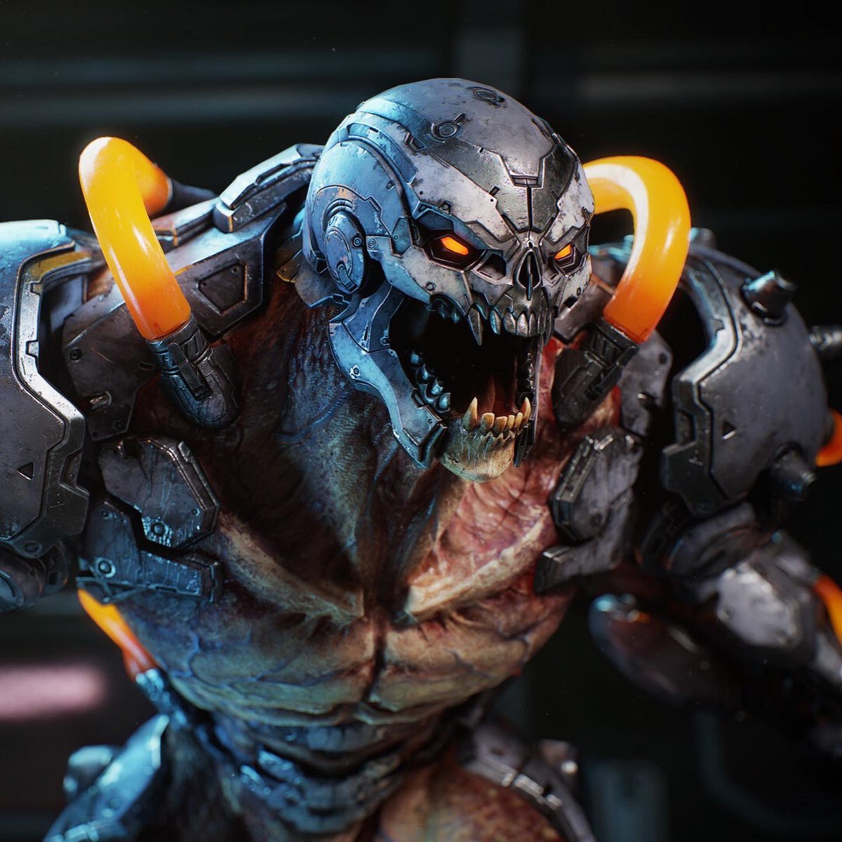 _Jason_Martin's tweet photo. Mr Dreadknight! A few renders of this guy. Concept by Jon Lane.  Modeling/texturing myself. #doom #doometernal #creature #demon #hell #mars #metal https://t.co/u8sByXUE17