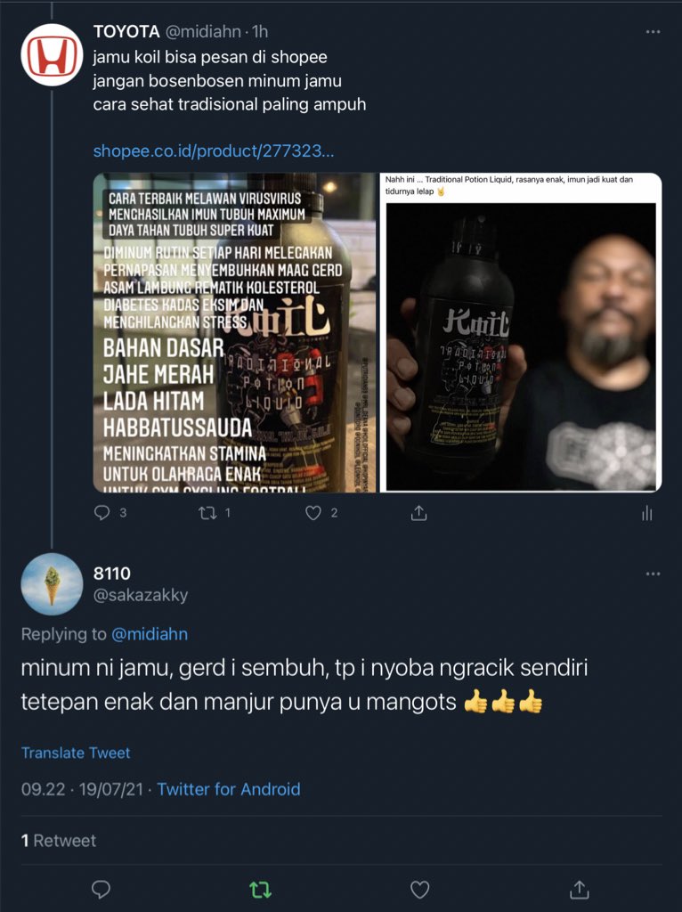 midiahn's tweet photo. minom jamu koil sebelom tidur
melegakan pernapasan
stay healthy

pesan di shopee

https://t.co/Gl1UxqrmCM https://t.co/G7mG9f14TQ