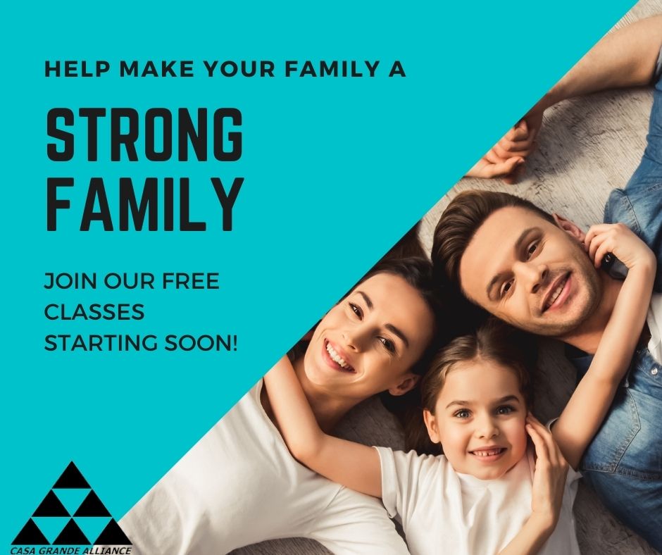 Join this Free evidence-based class designed to help families have better communication, build on their strengths and prepare your kids for the pressures of those teenage years. 

For more information about the program and to register please visit:
casagrandealliance.com/strong-families