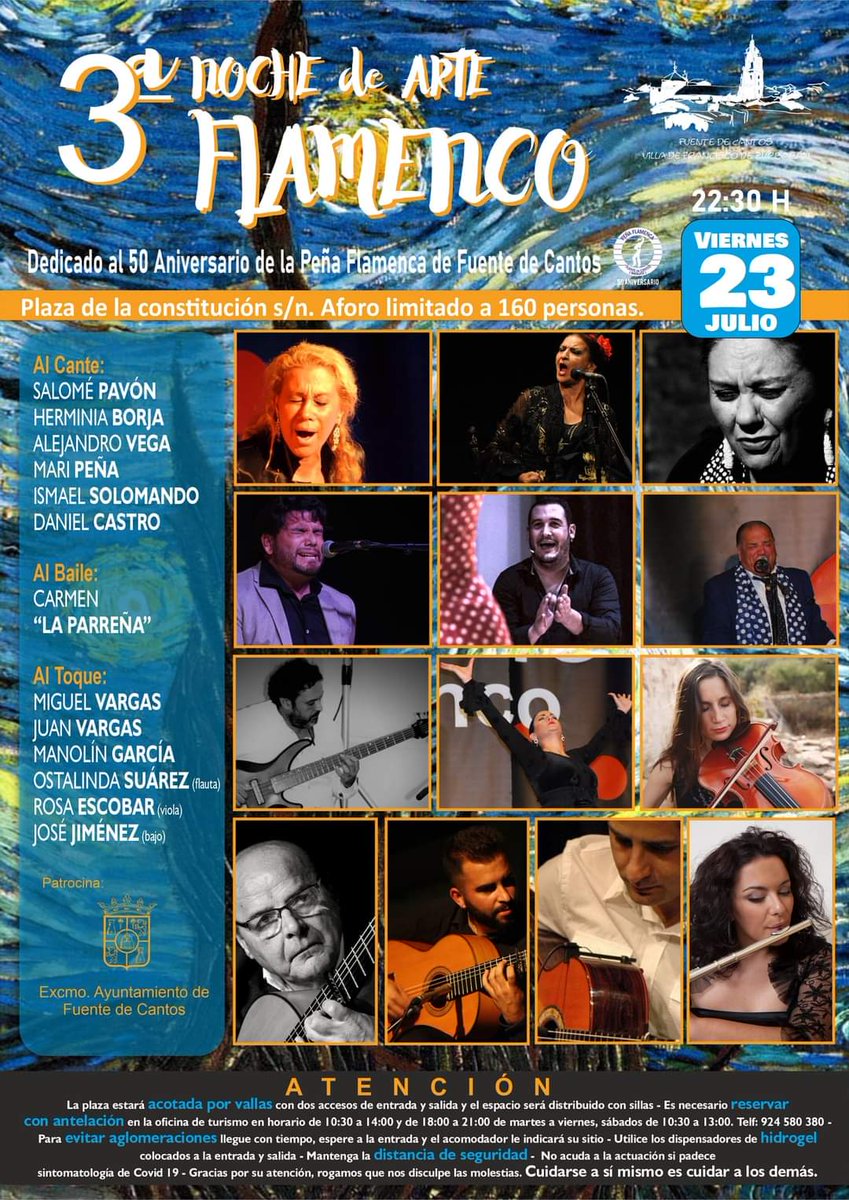 3ª noche de Arte Flamenco en #fuentedecantos Salomé Pavón Herminia Borja Gabarri Mari Peña del Moya Ismael Solomando Daniel Castro Alejandro Vega Arincon Al #baile Carmen La Parreña al #toque #miguelVargas #JuanVargas Ostalinda Suarez #RosaEscobar #josejimenez y Manolin Garcia