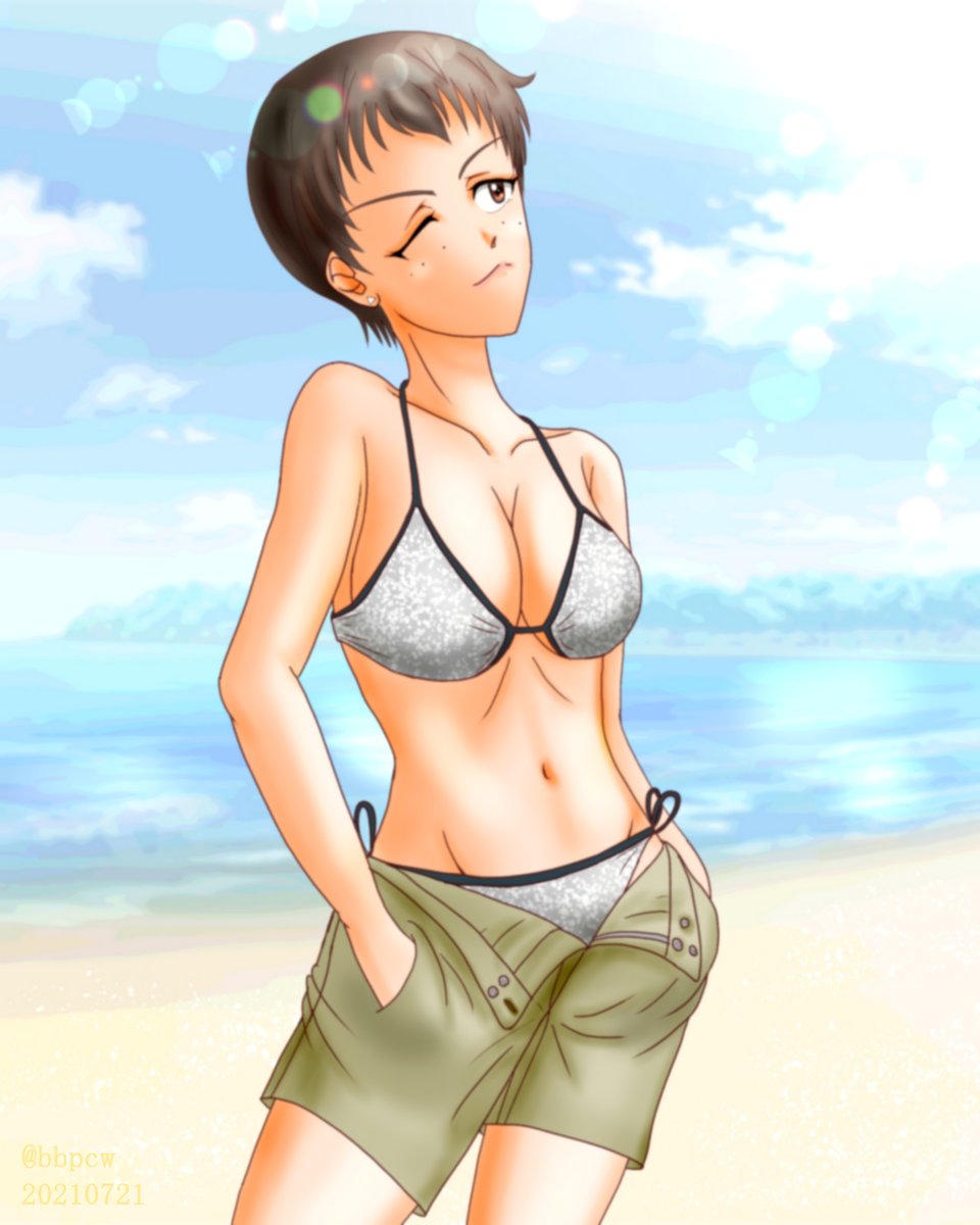 ガルパン 暑中見舞い申し上げます 水着ナオミさんです ガルパン Garupan ビバ のイラスト