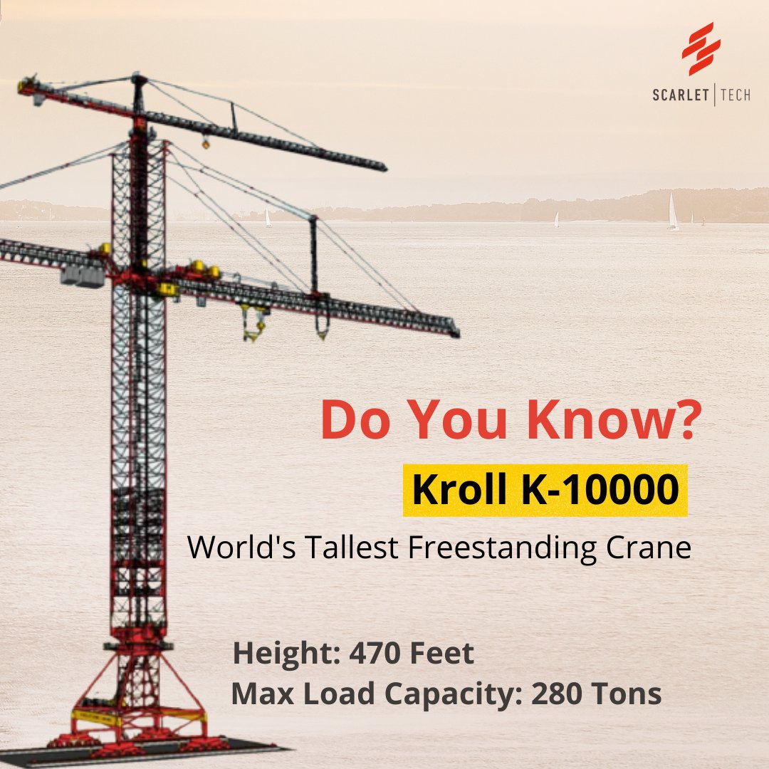 scarlet_tech's tweet photo. Do you know? Kroll K-10000 is the world's tallest freestanding crane, soaring high 470-feet tall with a maximum load capacity of 280 tons🙌🏻

Do you think they use #wireless or #cabled anemometer as part of their crane safety protocol?

#cranesinthesky#crane#towercranepics https://t.co/UMeuec8Mkm