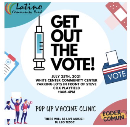ourcommonpower's tweet photo. #PoderComun is partnering with @LCFWA on Sunday 7/25
White Center Community Center
11 am
Bring your friends & family to register to vote
There will be a pop-up clinic for those who haven’t received the covid vaccine (1st or 2nd dose)
@cpnxt
#GetVaccinatedToBeProtected
#VOTA https://t.co/1z3lLi9U7p