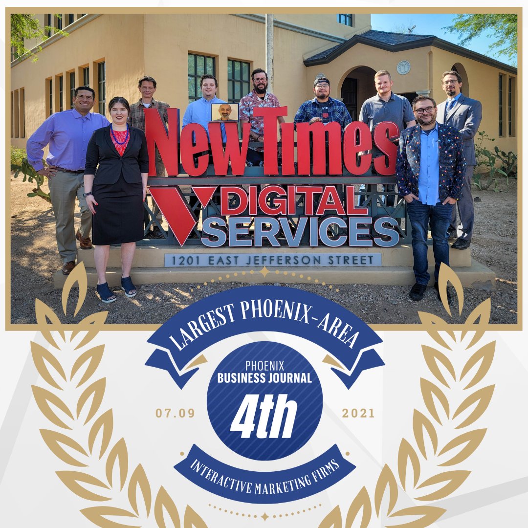 vdigitalservice's tweet photo. 🥳 The results are in, and we're proud to share #VDS placed at No. 4, up three slots, on #PhoenixBusinessJournal’s annual ranking of the Top 10 largest interactive marketing firms in the Valley! #TeamVDS #Marketing https://t.co/uYqIEucIhp