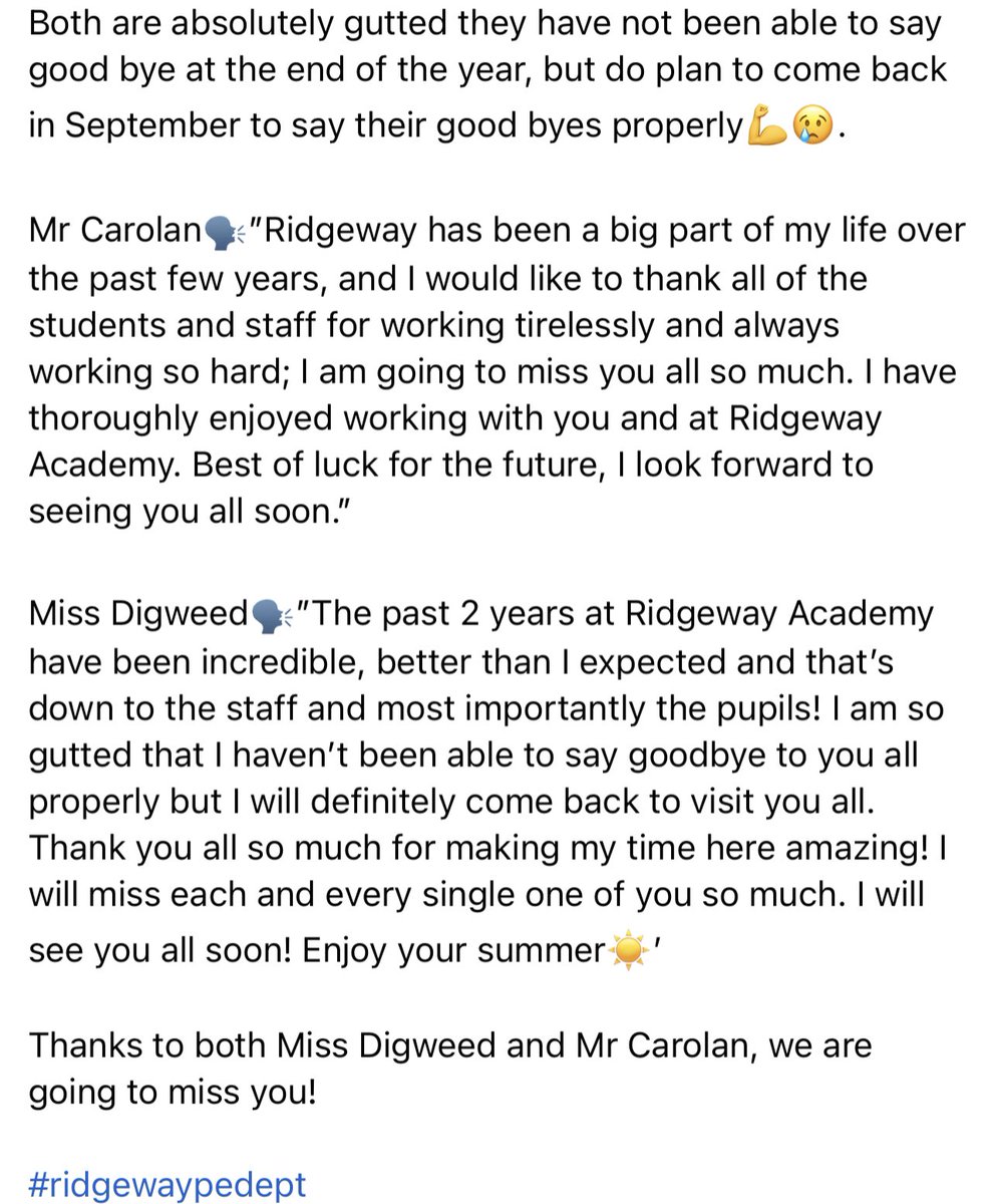 ‼️👋GOODBYE MISS DIGWEED AND MR CAROLAN🎗‼️

As we reach the end of yet another school year, we say goodbye to 2 members of the PE Department who are moving on, both for promotions - Miss Digweed and Mr Carolan.