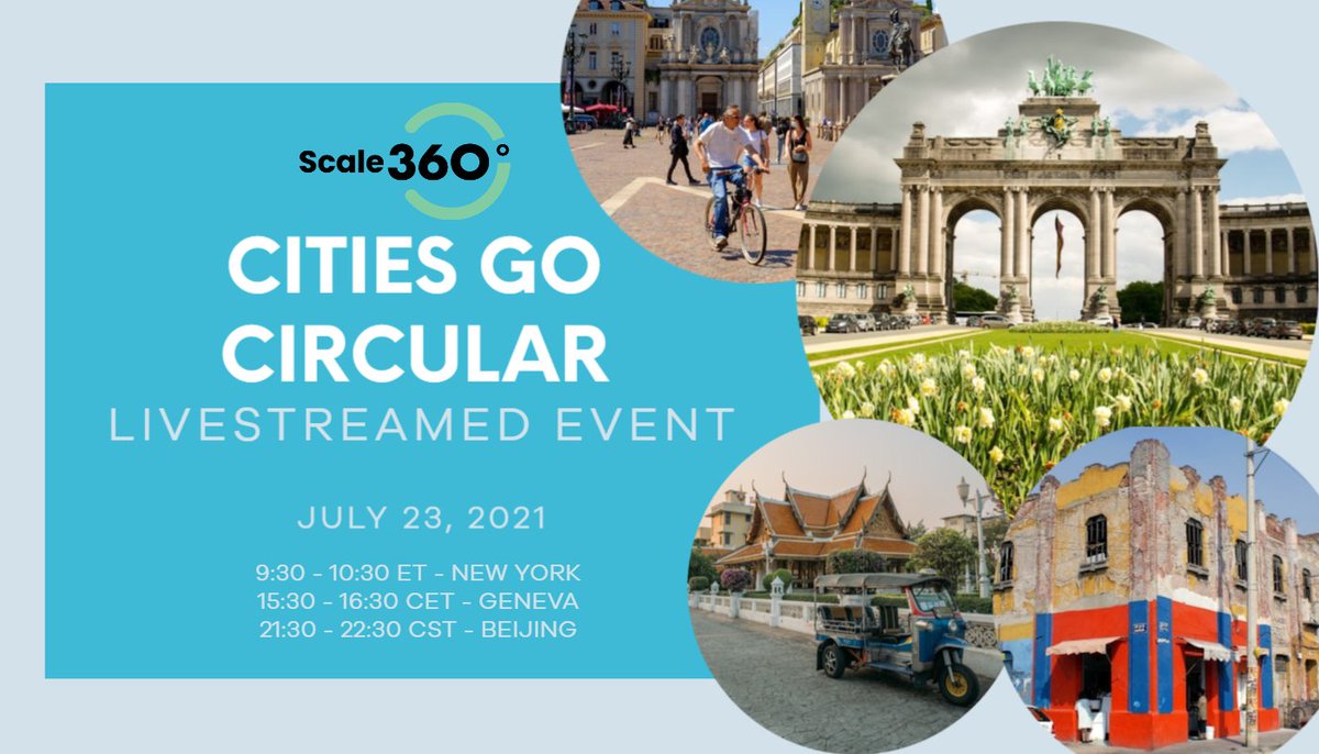 Cities play a key role in building and scaling the #circulareconomy. Learn more at #Scale360 #CitesGoCircular on Friday, 23 July 9:30 New York, 15:30 Geneva, 21:30 Beijing. Watch here: wef.ch/2Uu94DE  <a href="/GlobalShapers/">Global Shapers</a>