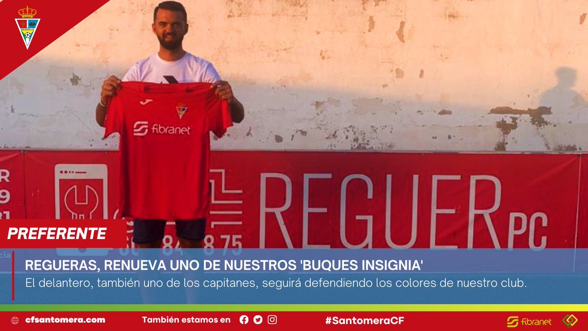 CFSantomera1's tweet photo. 𝓕𝓘𝓒𝓗𝓐𝓙𝓔 | ¡No hay hora mala para anunciar la continuidad de uno de nuestros referentes! Regueras defenderá un año más la elástica del @CFSantomera1. ¡Un orgullo tenerlo con nosotros! #SantomeraCF #FútbolBase #Cantera #Fútbol https://t.co/uVdSYTol75